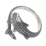 Sterling silver wrap ring, 'The Warrior of the Depths' - Megalodon-Shaped Sterling Silver Wrap Ring from Bali