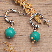 Sterling silver half-hoop dangle earrings, 'Heal the World' - Classic Reconstituted Turquoise Half-Hoop Dangle Earrings