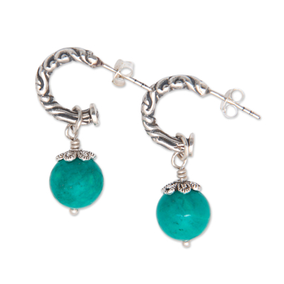 Sterling silver half-hoop dangle earrings, 'Heal the World' - Classic Reconstituted Turquoise Half-Hoop Dangle Earrings