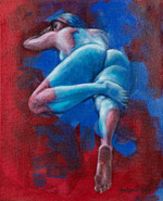 'Rhonda' - Artistic Nude Acrylic and Oil Painting in Red and Blue