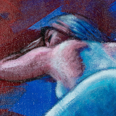 'Rhonda' - Artistic Nude Acrylic and Oil Painting in Red and Blue