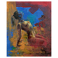 'Clara' - Artistic Nude Acrylic and Oil Painting in Red and Yellow