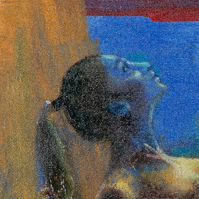 'Clara' - Desnudo artístico acrílico y pintura al óleo en rojo y amarillo.