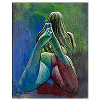 'Abigail' - Desnudo artístico acrílico y pintura al óleo en azul, rojo y verde