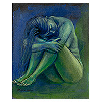 'Lauren' - Artistic Nude Acrylic and Oil Painting in Blue and Green