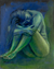 'Lauren' - Desnudo artístico acrílico y pintura al óleo en azul y verde.