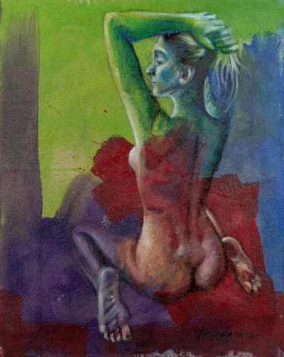 'Reina' - Desnudo artístico acrílico y pintura al óleo en tonos vibrantes