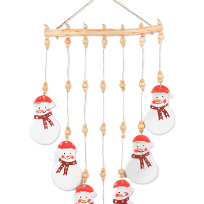 Wood wall hanging, 'Merry Snowmen' - Hand-Carved and Painted Snowmen-Themed Wood Wall Hanging
