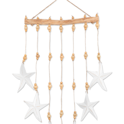 Wood wall hanging, 'Splendid Starfish' - Hand-Carved and Painted White Heart-Themed Wood Wall Hanging