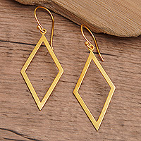 Gold-plated dangle earrings, 'Kite Fest' - Kite-Shaped 18k Gold-Plated Brass Dangle Earrings from Bali