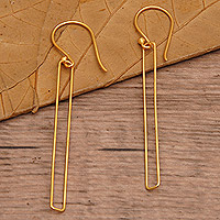 Gold-plated dangle earrings, 'Minimalist Triumph' - Modern Geometric 18k Gold-Plated Brass Dangle Earrings