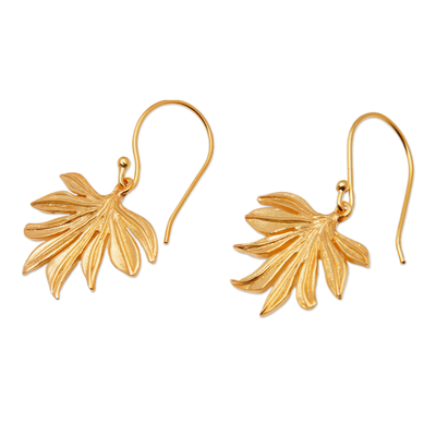 Gold-plated dangle earrings, 'Palms & Victory' - Palm Leaf-Shaped 18k Gold-Plated Brass Dangle Earrings