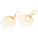 Gold-plated dangle earrings, 'Triumphant Orbits' - Abstract Round 18k Gold-Plated Brass Dangle Earrings