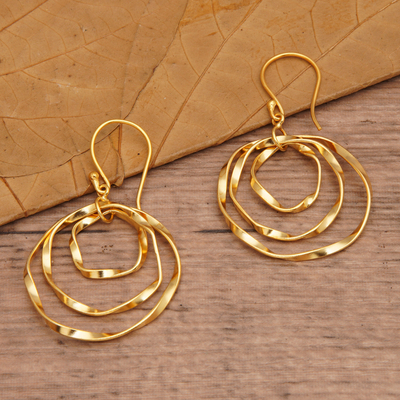 Gold-plated dangle earrings, 'Victory Whirlpool' - Whirlpool-Shaped 18k Gold-Plated Brass Dangle Earrings