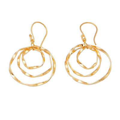 Gold-plated dangle earrings, 'Victory Whirlpool' - Whirlpool-Shaped 18k Gold-Plated Brass Dangle Earrings