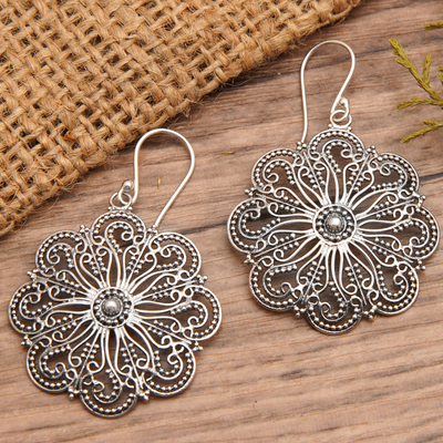 Sterling silver filigree dangle earrings, 'Spring Fate' - Polished Floral Sterling Silver Filigree Dangle Earrings