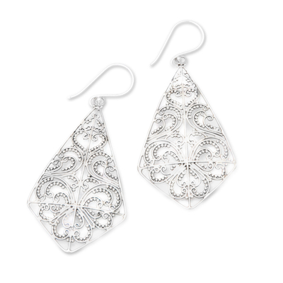 Sterling silver filigree dangle earrings, 'Distinguished Dame' - Polished Geometric Sterling Silver Filigree Dangle Earrings