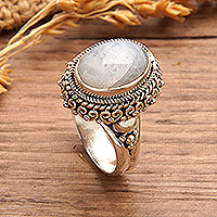 Rainbow moonstone cocktail ring, 'Queen Moonlight' - Traditional Natural Rainbow Moonstone Cocktail Ring