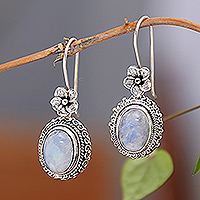 Rainbow moonstone dangle earrings, 'Queen Moonlight' - Traditional Natural Rainbow Moonstone Dangle Earrings