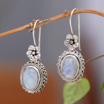 Rainbow moonstone dangle earrings, 'Queen Moonlight' - Traditional Natural Rainbow Moonstone Dangle Earrings
