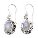 Rainbow moonstone dangle earrings, 'Queen Moonlight' - Traditional Natural Rainbow Moonstone Dangle Earrings