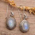 Rainbow moonstone dangle earrings, 'Queen Moonlight' - Traditional Natural Rainbow Moonstone Dangle Earrings