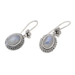 Rainbow moonstone dangle earrings, 'Queen Moonlight' - Traditional Natural Rainbow Moonstone Dangle Earrings