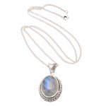 Rainbow moonstone pendant necklace, 'Queen Moonlight' - Traditional Natural Rainbow Moonstone Pendant Necklace