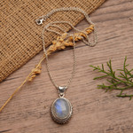 Rainbow moonstone pendant necklace, 'Queen Moonlight' - Traditional Natural Rainbow Moonstone Pendant Necklace