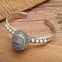 Rainbow moonstone cuff bracelet, 'Queen Moonlight' - Traditional Natural Rainbow Moonstone Cuff Bracelet
