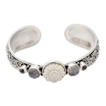 Blue topaz and rainbow moonstone cuff bracelet, 'Charming Shades' - Traditional Blue Topaz and Rainbow Moonstone Cuff Bracelet