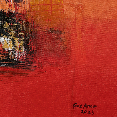 'Red Energy' - Pintura acrílica abstracta roja y negra sin estirar firmada