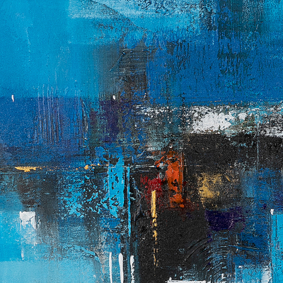 'Blue Generation' - Signed Unstretched Blue and Black Abstract Acrylic Painting