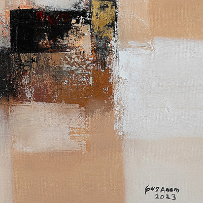 'Natural' - Signed Unstretched Brown and Beige Abstract Acrylic Painting