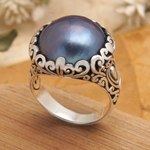 Cultured mabe pearl domed ring, 'Palatial Splendor' - Sterling Silver Domed Ring with Blue Cultured Mabe Pearl