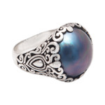 Cultured mabe pearl domed ring, 'Palatial Splendor' - Sterling Silver Domed Ring with Blue Cultured Mabe Pearl