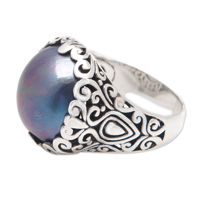 Cultured mabe pearl domed ring, 'Palatial Splendor' - Sterling Silver Domed Ring with Blue Cultured Mabe Pearl