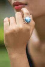 Cultured mabe pearl domed ring, 'Palatial Splendor' - Sterling Silver Domed Ring with Blue Cultured Mabe Pearl