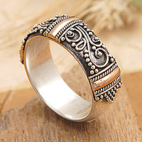 Gold-accented band ring, 'Precious Wish' - Sterling Silver Band Ring with 18k Gold Accents from Bali