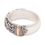 Gold-accented band ring, 'Precious Wish' - Sterling Silver Band Ring with 18k Gold Accents from Bali