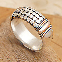 Men's gold-accented band ring, 'Knight's Dots' - Men's Sterling Silver Band Ring with Dots and Gold Accents