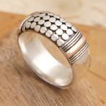 Men's gold-accented band ring, 'Knight's Dots' - Men's Sterling Silver Band Ring with Dots and Gold Accents