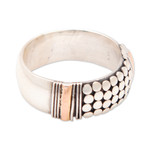 Men's gold-accented band ring, 'Knight's Dots' - Men's Sterling Silver Band Ring with Dots and Gold Accents