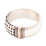 Men's gold-accented band ring, 'Knight's Dots' - Men's Sterling Silver Band Ring with Dots and Gold Accents