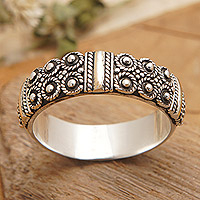 Gold-accented band ring, 'Snow Light' - 18k Gold-Accented Sterling Silver Band Ring Made in Bali