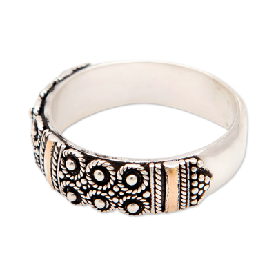 Gold-accented band ring, 'Snow Light' - 18k Gold-Accented Sterling Silver Band Ring Made in Bali