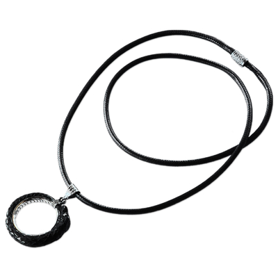 Sterling silver pendant necklace, 'Viper Realm' - Snake-Themed Black Sterling Silver Pendant Necklace