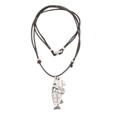 Halskette mit Anhänger aus Sterlingsilber - Verstellbare Halskette mit Anhänger aus Sterlingsilber mit Fischmotiv