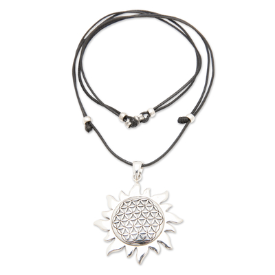 Sterling silver pendant necklace, 'Bright Summer' - Adjustable Sun-Shaped Sterling Silver Pendant Necklace