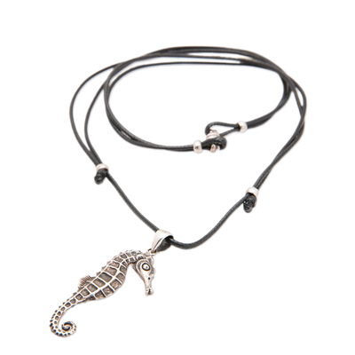 Collar colgante de plata esterlina - Collar con colgante de caballito de mar ajustable en plata de primera ley